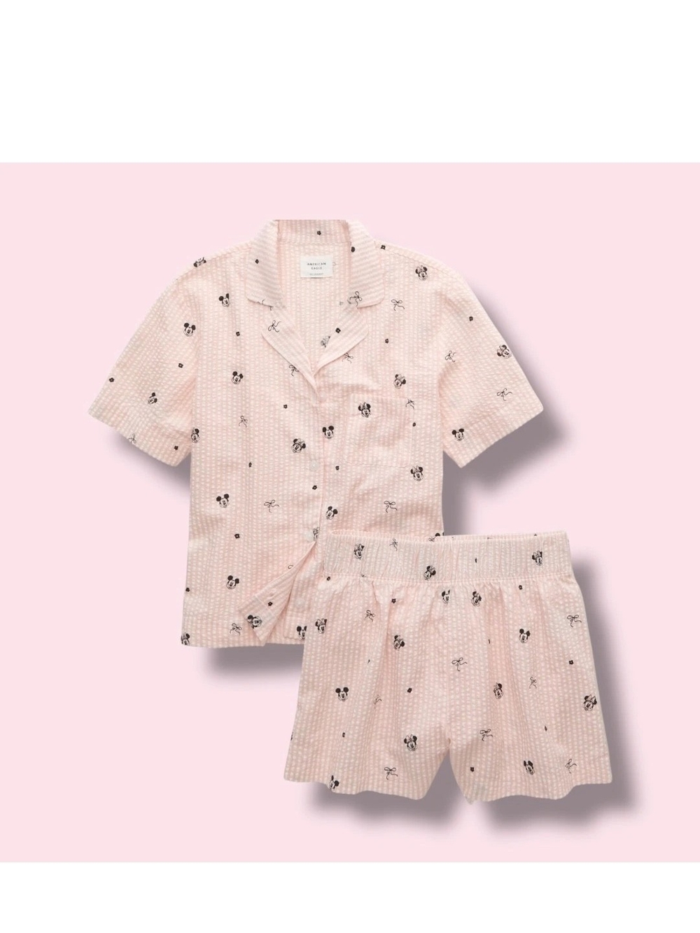 American Eagle pink pajama Set featuring an all-over Mickey N Minnie Mouse Women